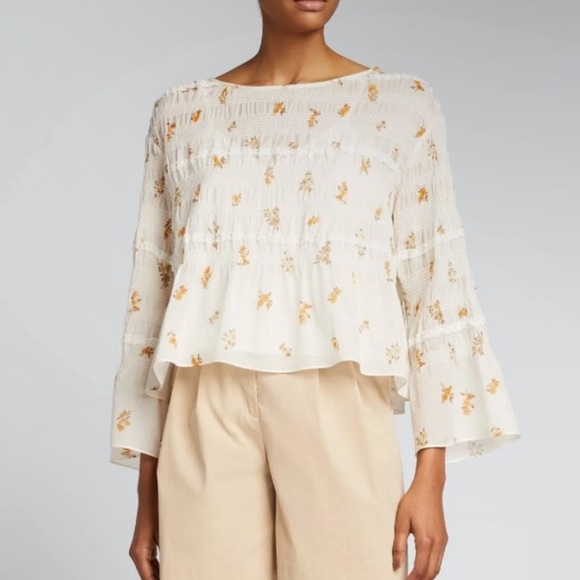 NWT Rebecca Taylor Marigold Fleur Ines Smocked Blouse Size Small women’s top - Picture 2 of 14